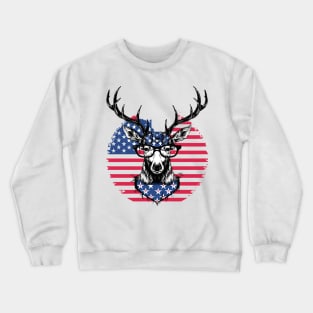 American flag Deer wearing glasses Crewneck Sweatshirt